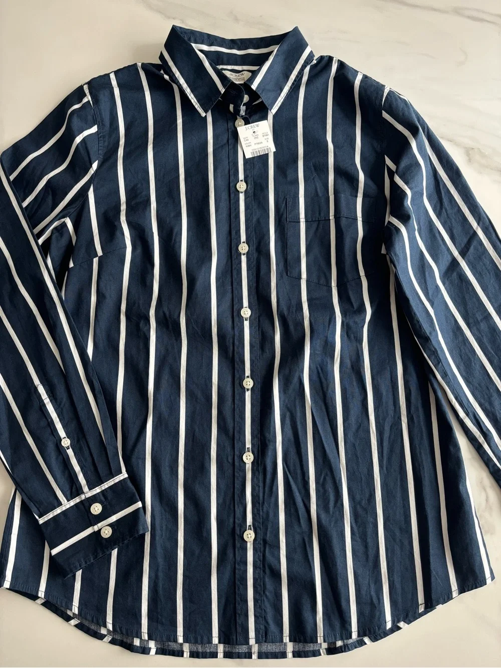 J. Crew Navy and White Vertical Stripe Button-Down Shirt Sz S